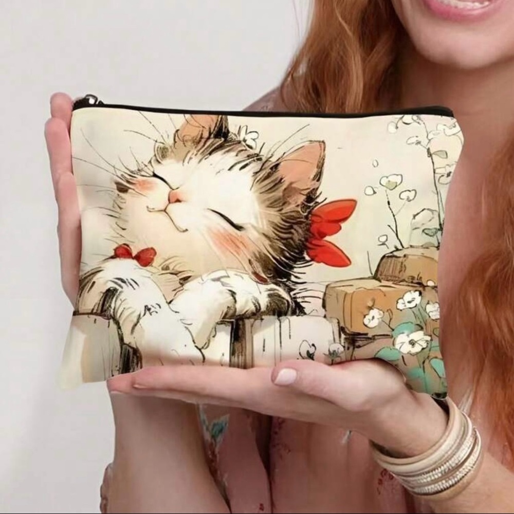 Cute Cat Print Pouch